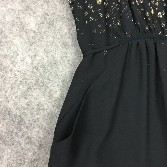 Wilfred Dress XXS Faux Wrap Black Gold Cocktail Evening Semi Formal Holiday - Picture 2 of 16